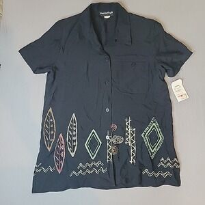 Giorgio Sant Angelo Vintage NWT Black Button Down Tunic Shirt Size11/12 Made USA